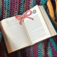 OMBRE KNIT BOW CHARM ACCESSORY ON PHONE AND BOOK COLLABORATION  WITH BYKARYA AS BOOKMARK CHARM