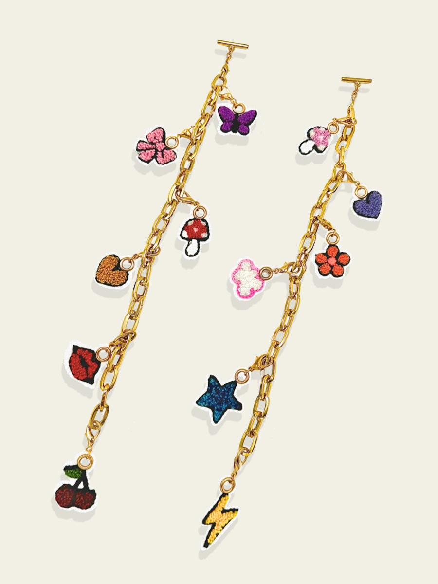 Hoodie Chain Set with Embroidered Charms by UNTREND